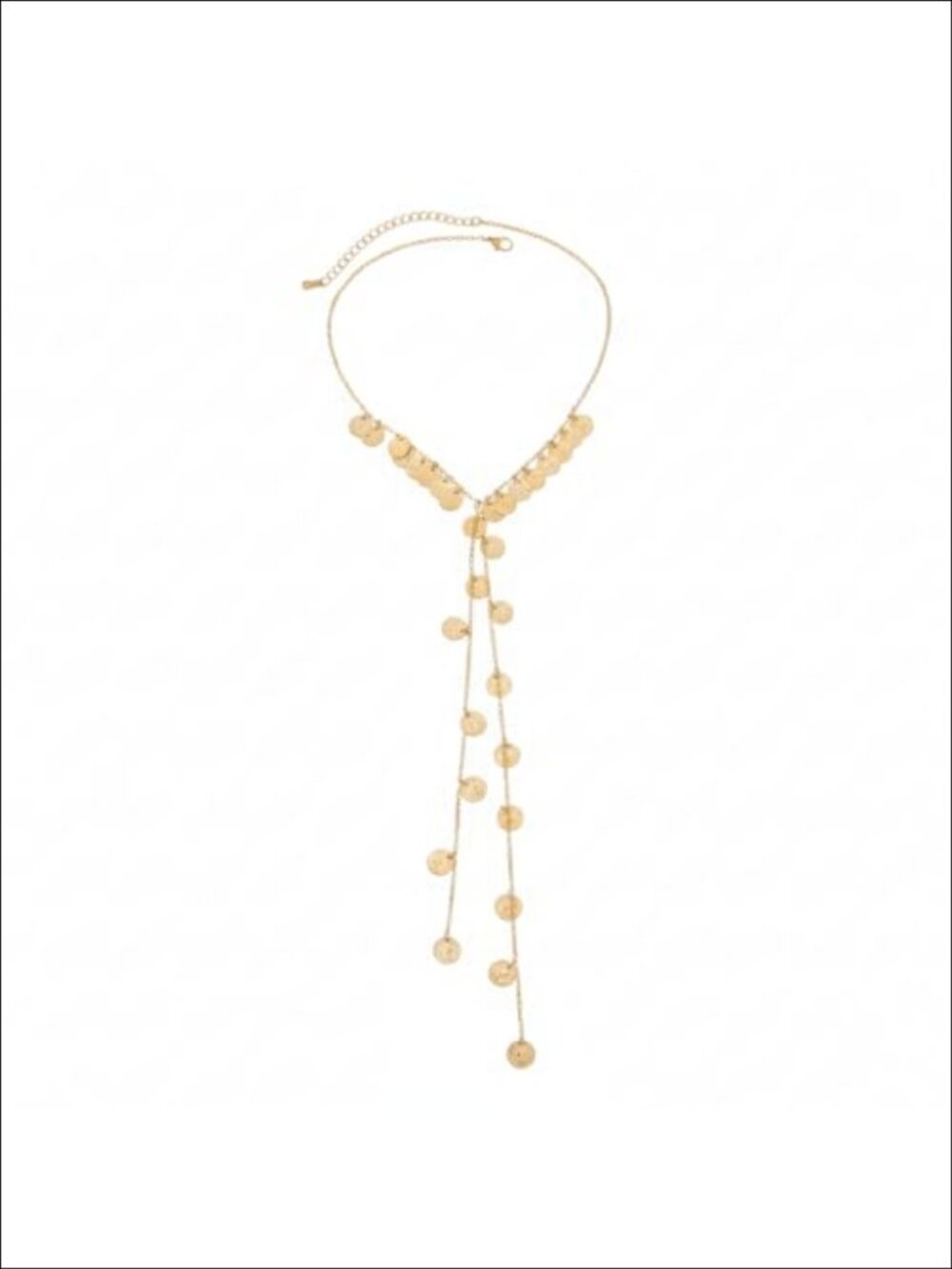 Y-Shaped Disc Choker Necklace Coin Bead Tassel Statement